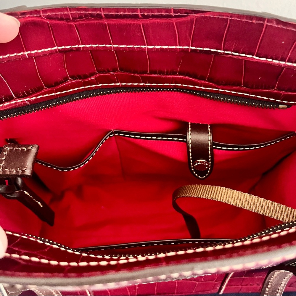 Dooney & Bourke ‘Charlotte’ Red Croc Embossed Leather Tote Bag in “Bourdeaux” - Picture 7 of 9